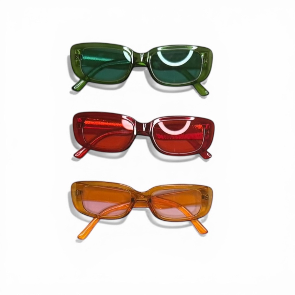 Trio of Retro Rectangle Sunglasses | Green, Red, & Orange
